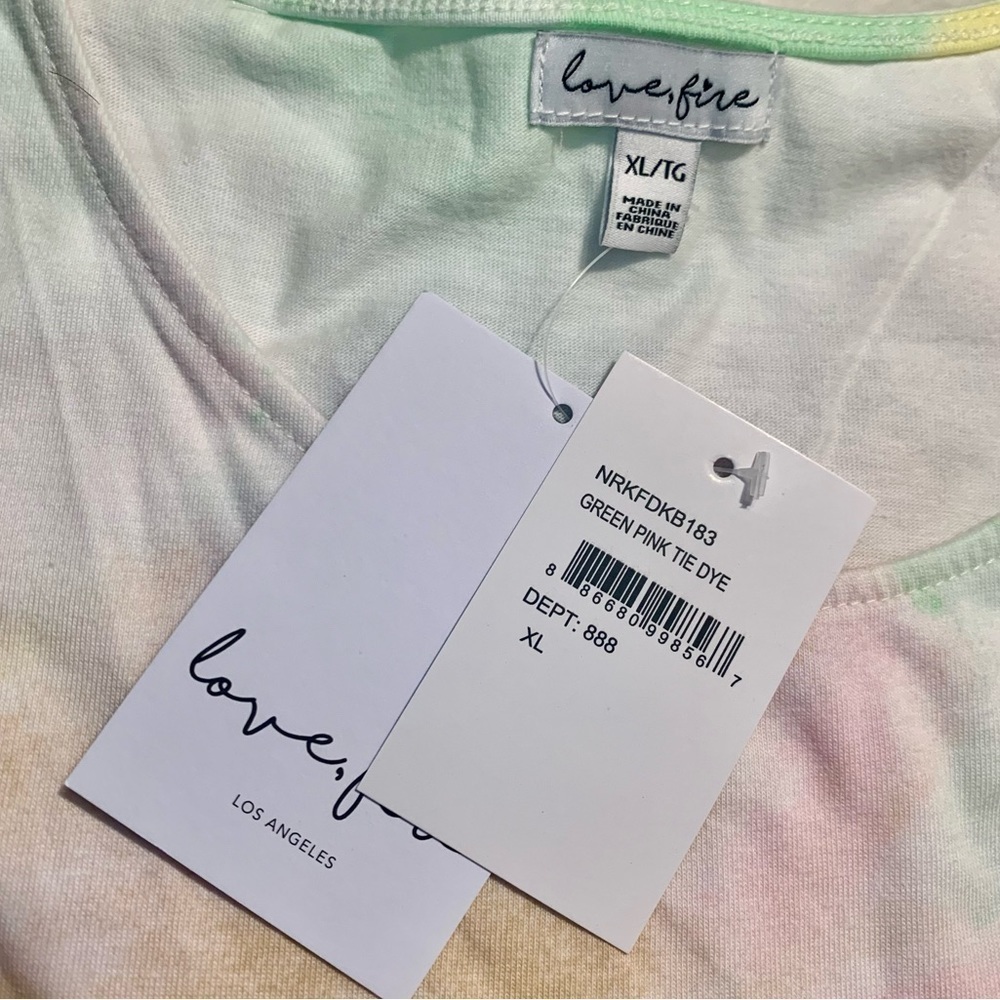NWT Love, Fire Dress XL Jrs Pastel Green Pink TieDye Cotton Mini Sleeveless NEW - Picture 9 of 16